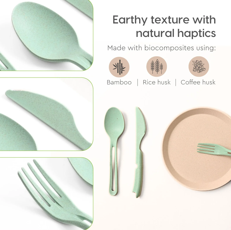 Earth Friendly Cutlery Set for Dining Table | Spoons and Forks Set Made with Rice Husk | Including Fork, Spoon & Knife | Dishwasher Safe Kitchen Set